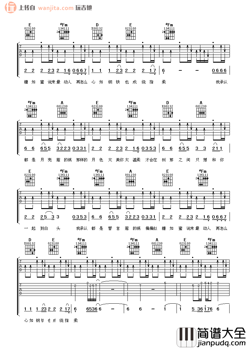 月亮惹的祸吉他谱_张宇_A调弹唱六线谱_吉他弹唱谱