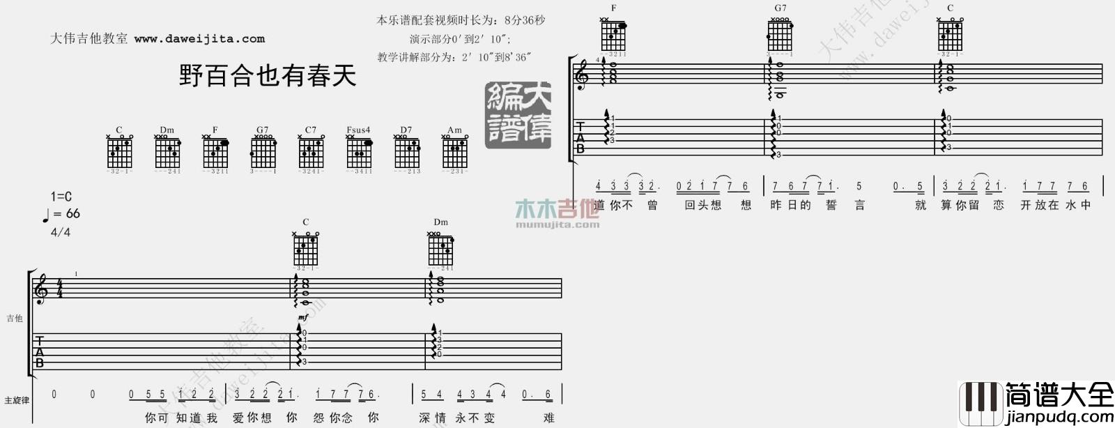 野百合也有春天吉他谱_罗大佑_C调原版_吉他弹唱演示/教学 野百合也有春天吉他谱_罗大佑_C调原版_吉他弹唱演示/教学