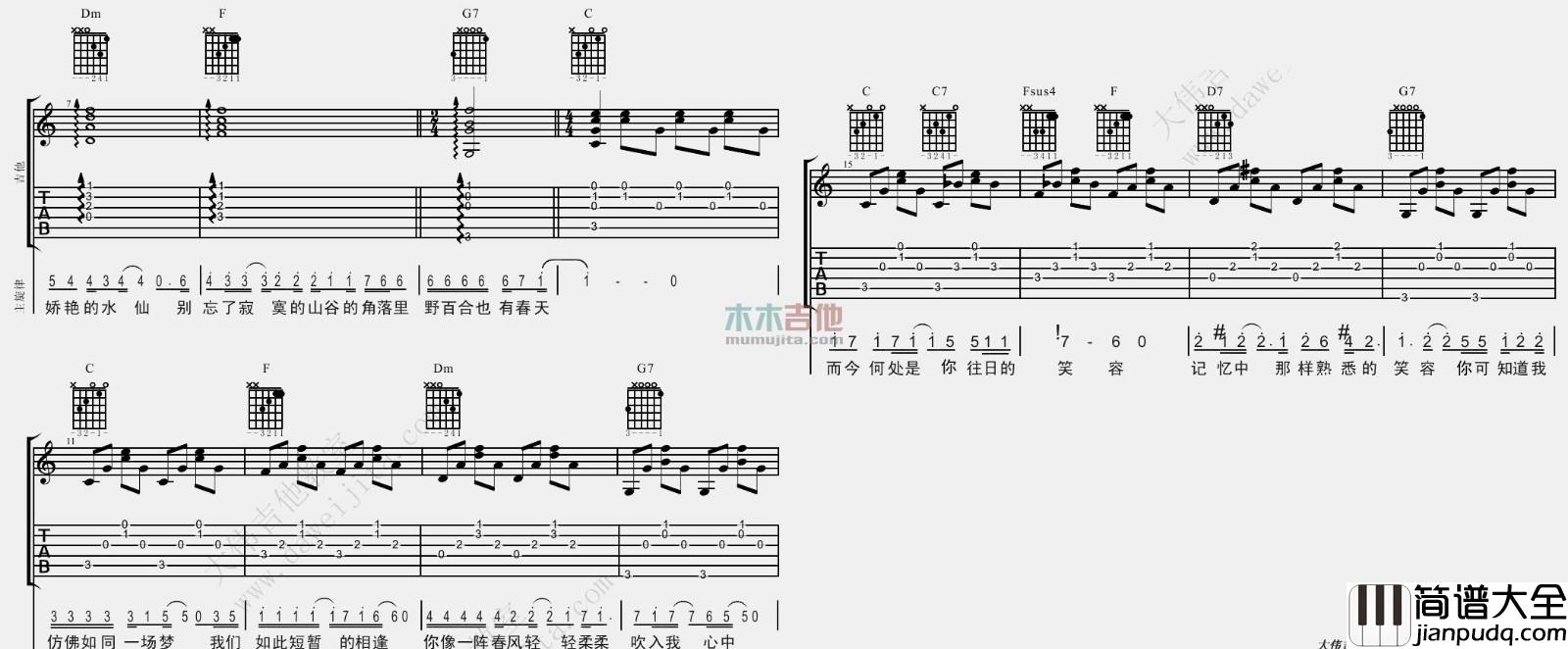 野百合也有春天吉他谱_罗大佑_C调原版_吉他弹唱演示/教学 野百合也有春天吉他谱_罗大佑_C调原版_吉他弹唱演示/教学