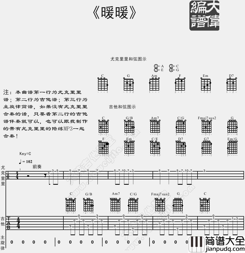 暖暖(吉他谱)_梁静茹__暖暖_六线谱/尤克里里谱_吉他弹唱教学示范