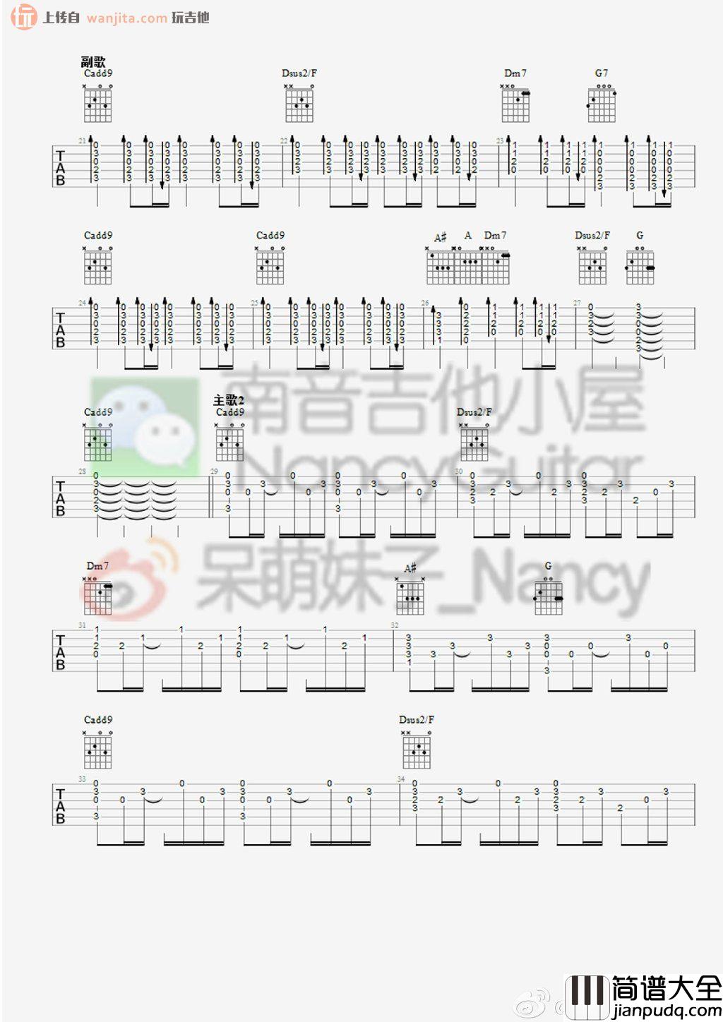 天天想你(吉他谱)_张雨生_简单版六线谱_高清图片谱