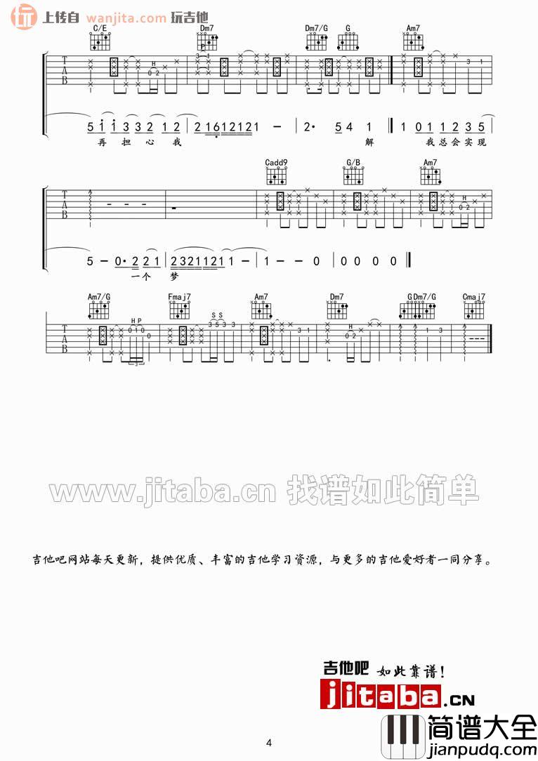 张惠妹_解脱_吉他谱_C调指法六线谱__解脱_吉他弹唱谱