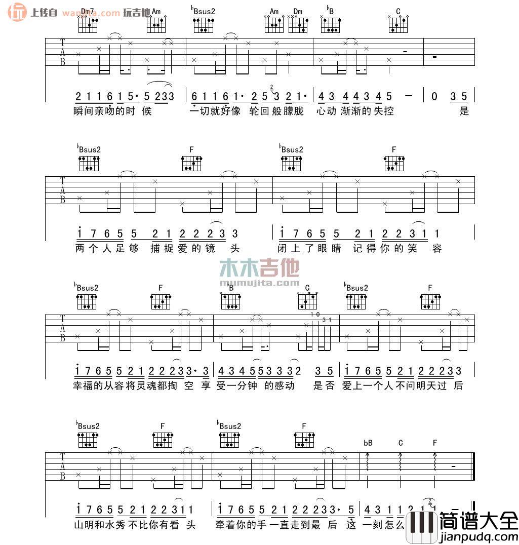 明天过后(吉他谱)_张杰_F调原版六线谱_高清图片谱