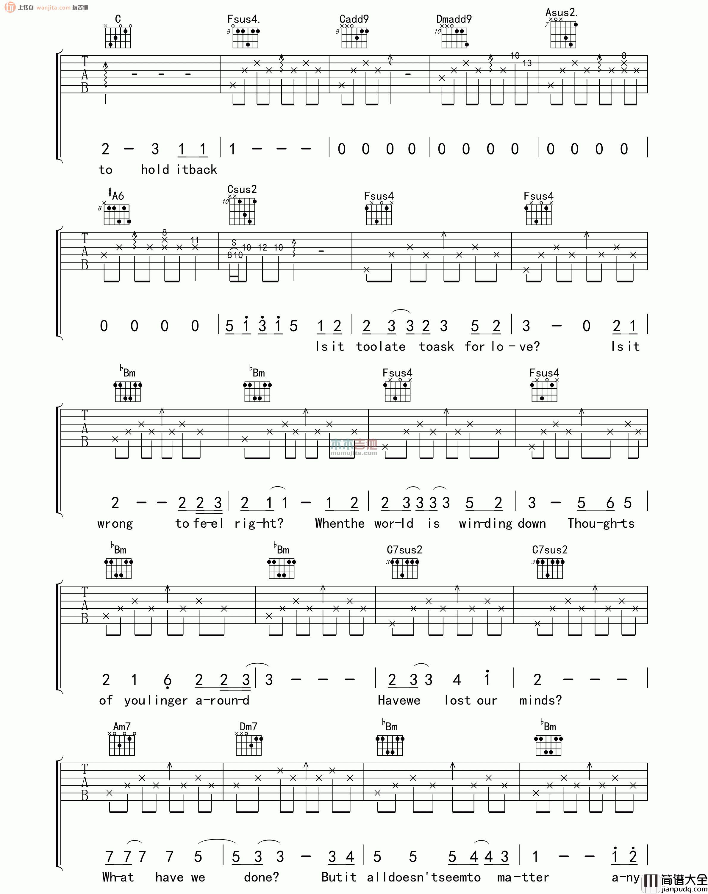 Drenched(吉他谱)_曲婉婷_F调原版六线谱_高清图片谱