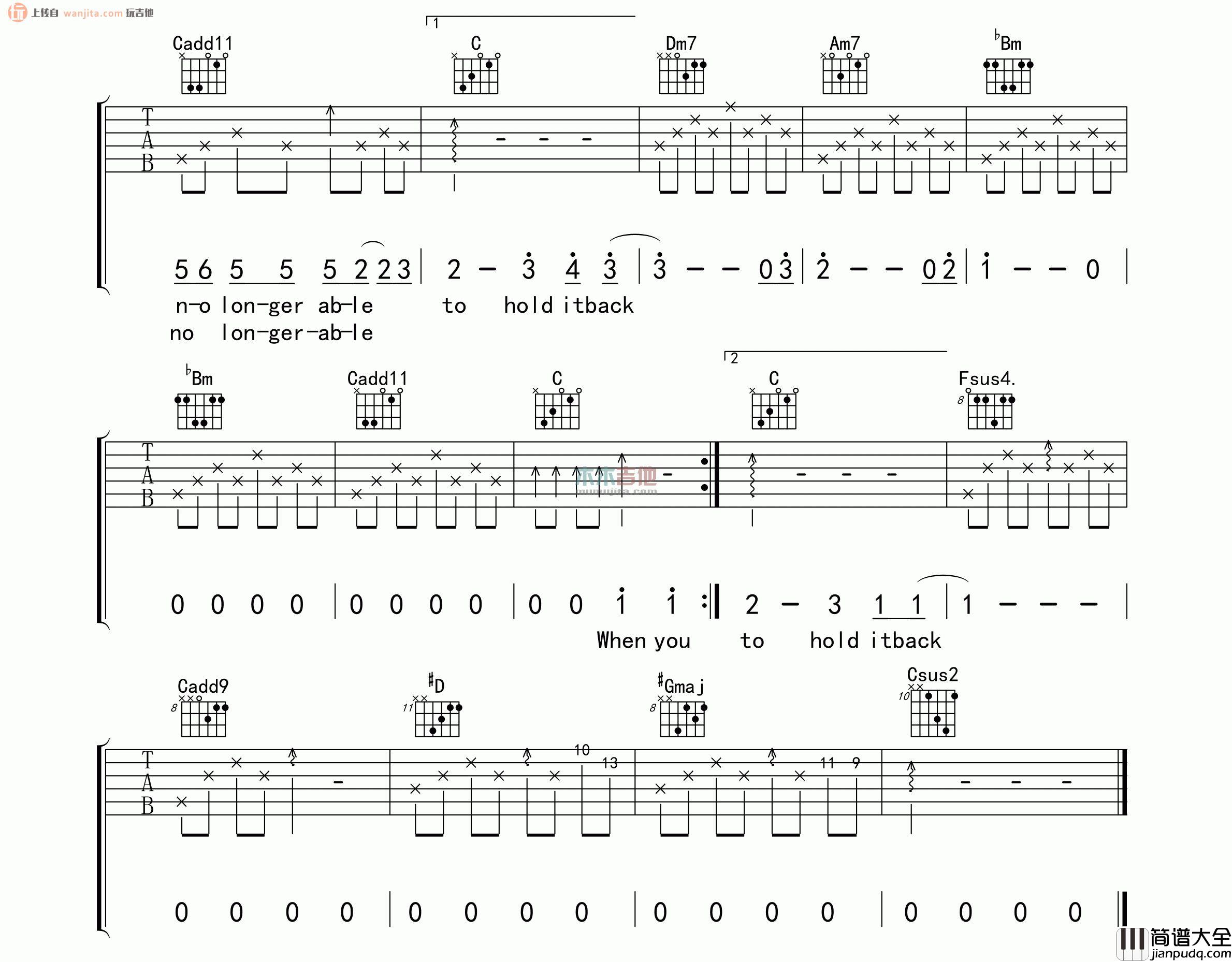 Drenched(吉他谱)_曲婉婷_F调原版六线谱_高清图片谱