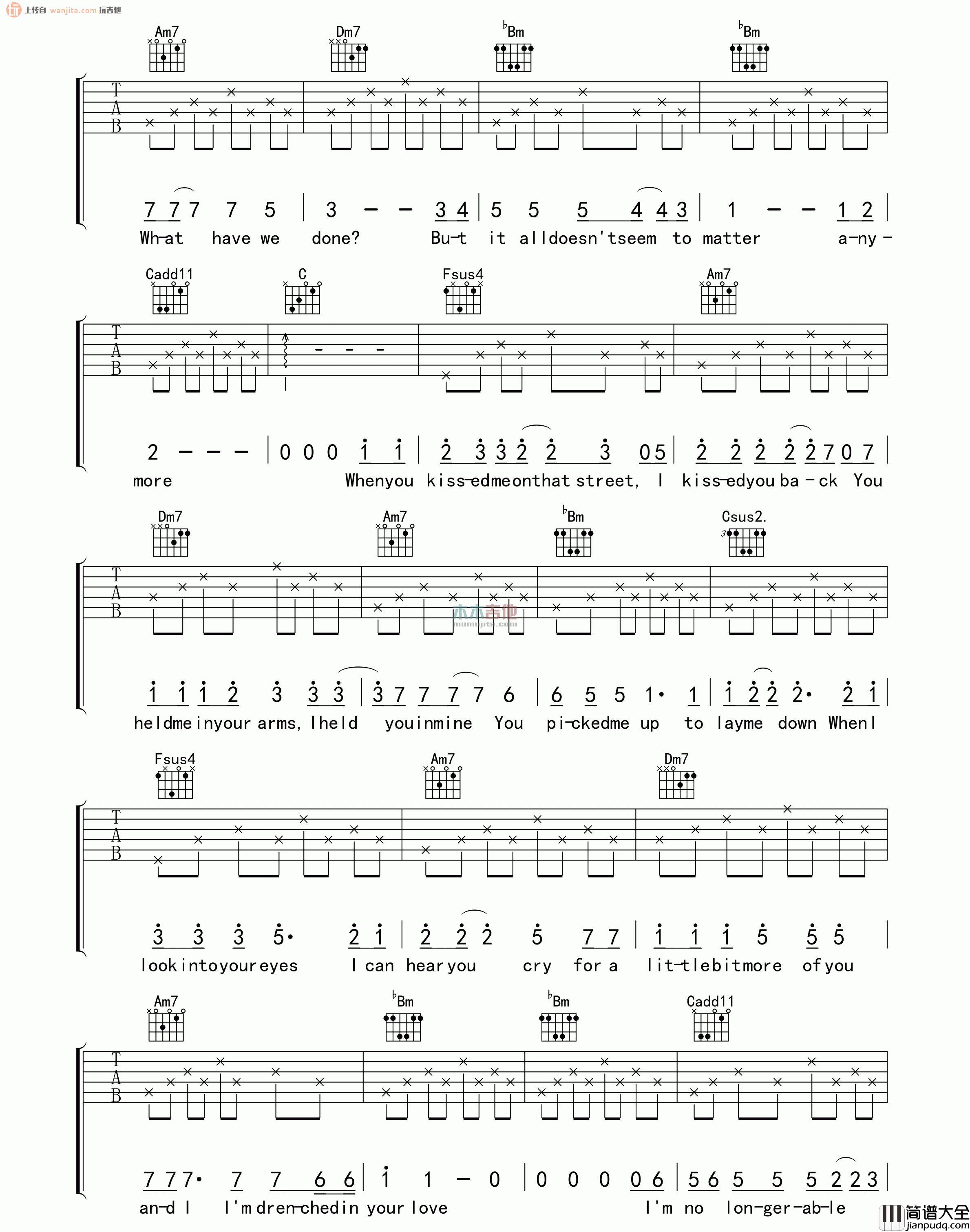 Drenched(吉他谱)_曲婉婷_F调原版六线谱_高清图片谱