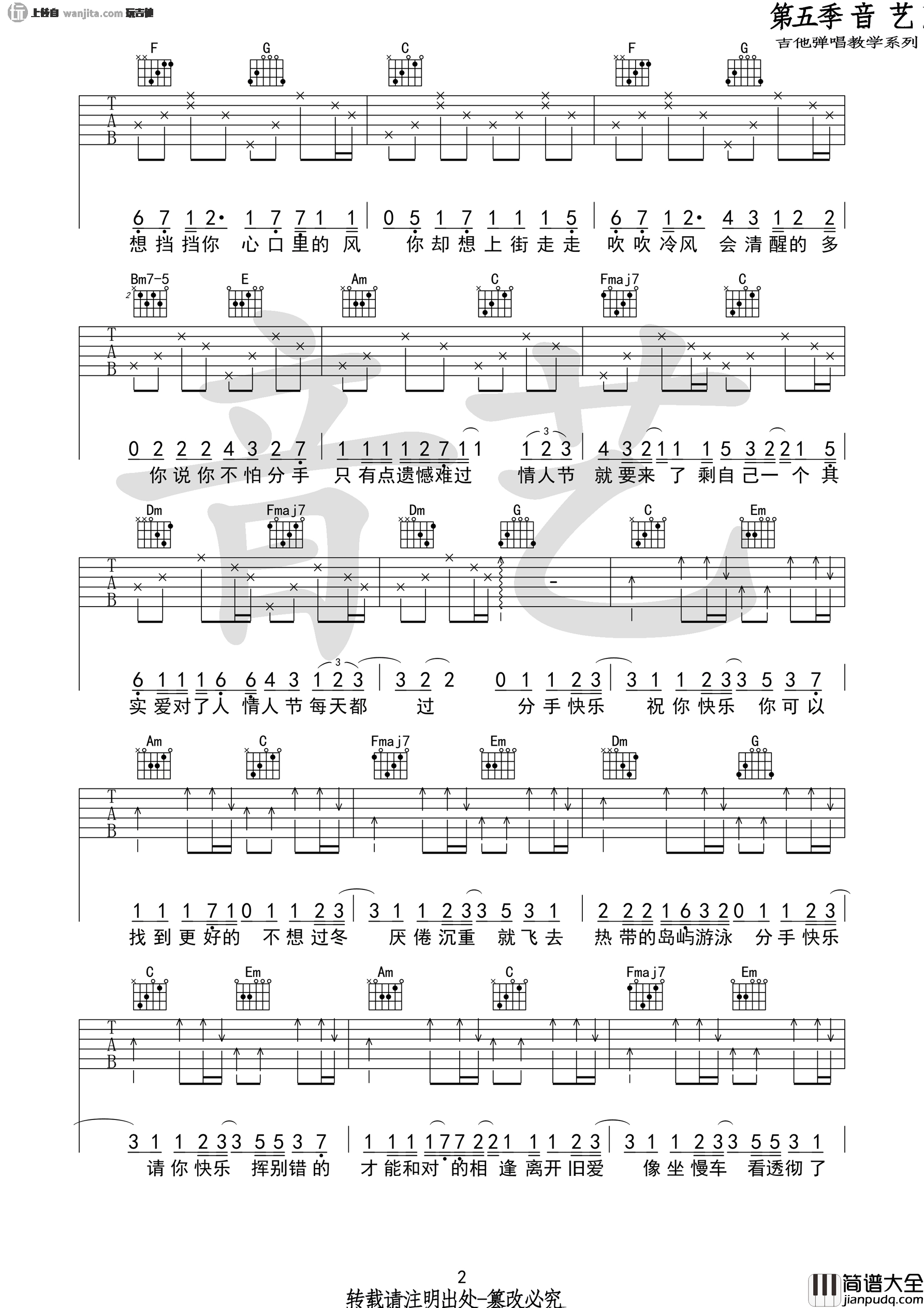 分手快乐(吉他谱)_C调原版弹唱六线谱_高清图片谱_梁静茹