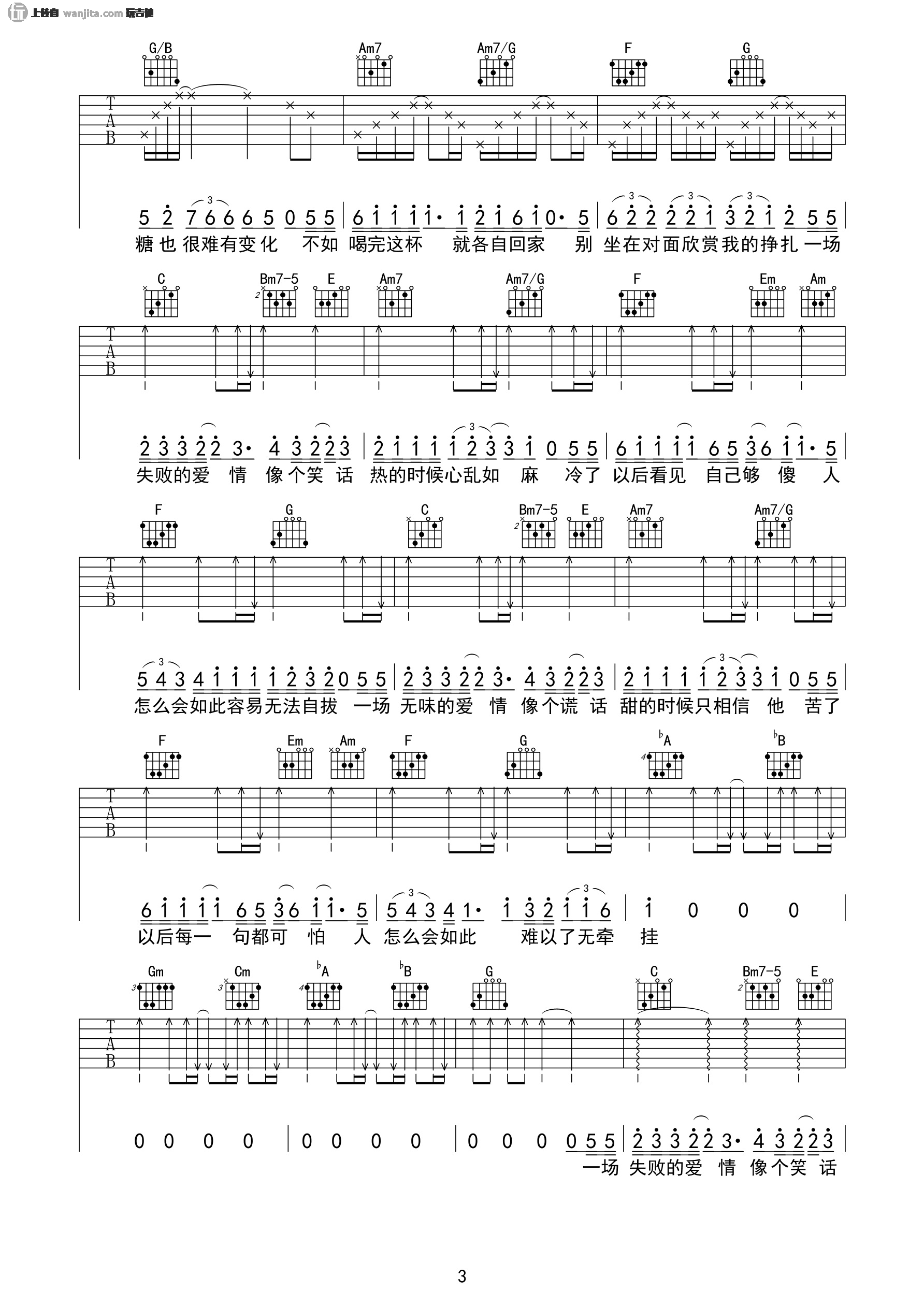 咖啡(吉他谱)_张学友_C调简单原版六线谱__咖啡_吉他弹唱谱