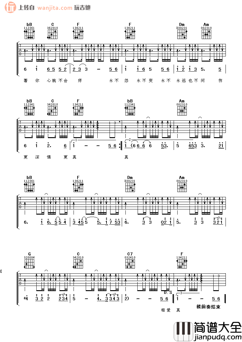 心碎了无痕吉他谱_张学友_F调弹唱六线谱_高清图片谱