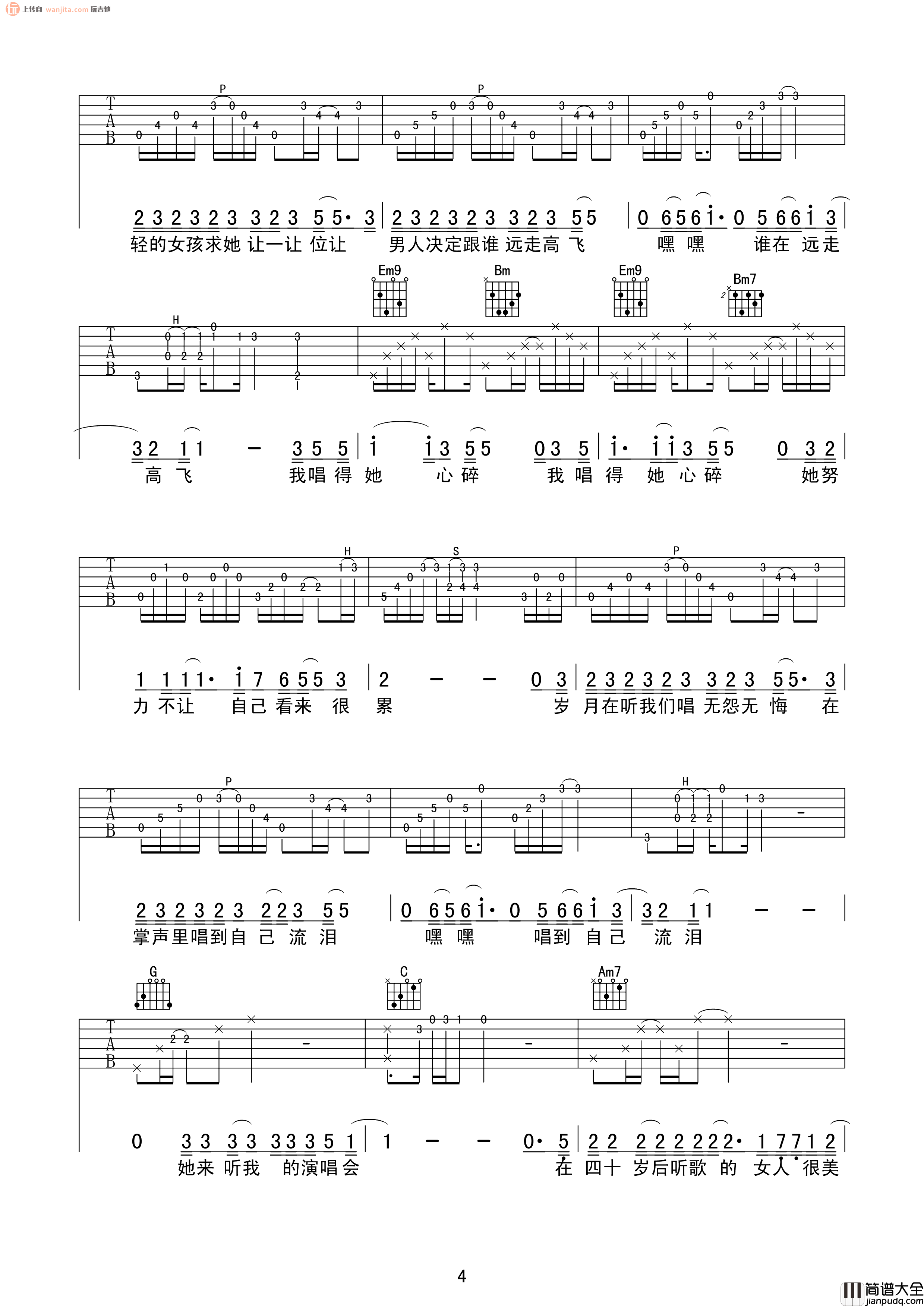 她来听我的演唱会吉他谱_张学友_G调弹唱六线谱_高清图片谱