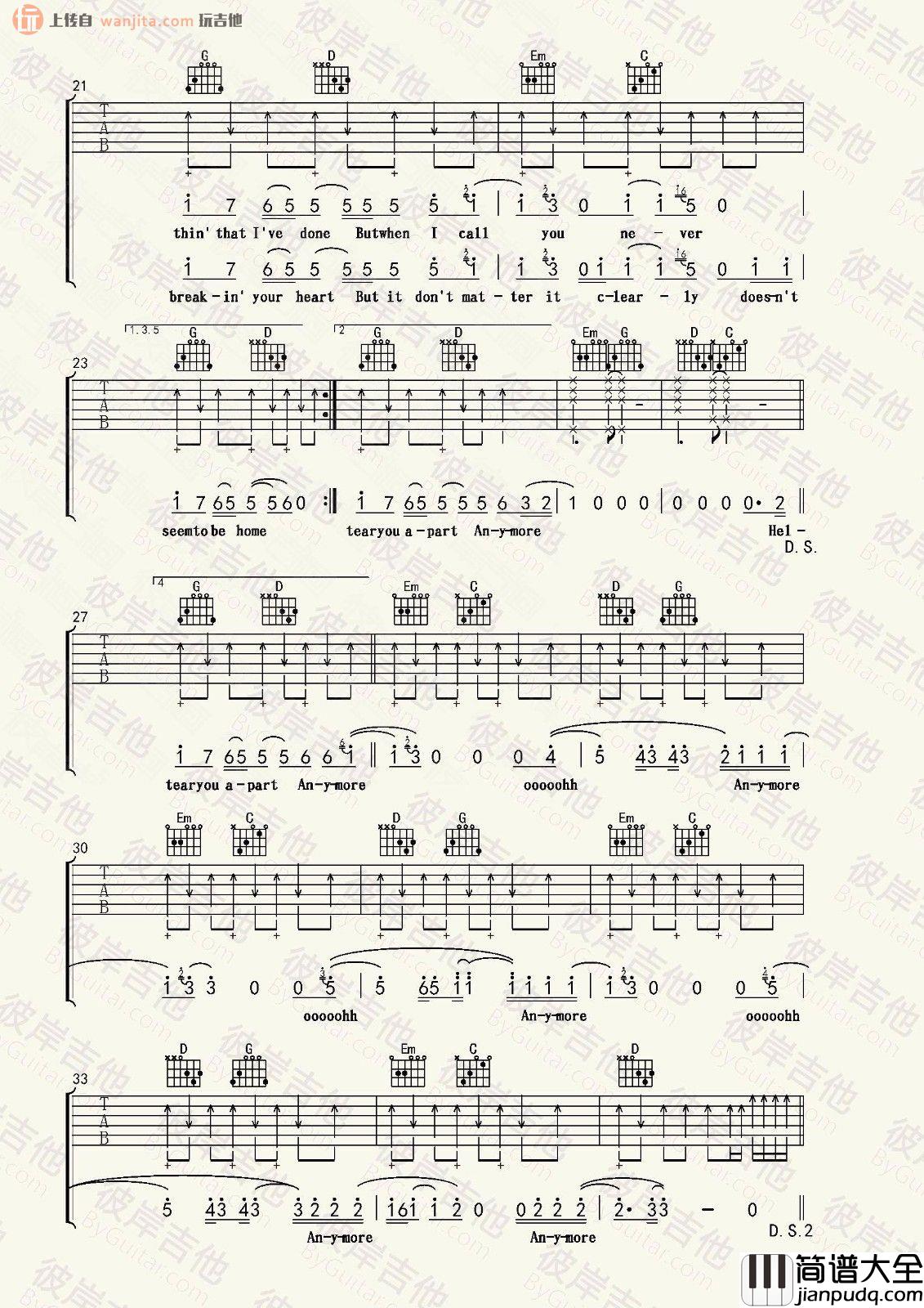 Hello(吉他谱)_Adele_G调弹唱六线谱__Hello_吉他教学视频