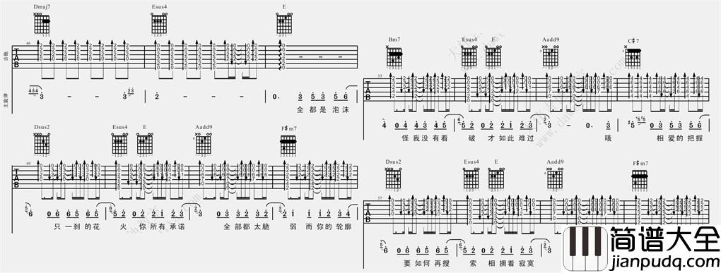 泡沫(吉他谱)_邓紫棋_A调原版六线谱__泡沫_吉他弹唱谱