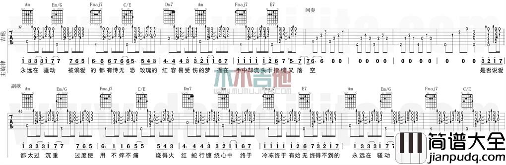 红玫瑰(吉他谱)_陈奕迅_C调原版六线谱_《红玫瑰》吉他弹唱教学 红玫瑰(吉他谱)_陈奕迅_C调原版六线谱__红玫瑰_吉他弹唱教学