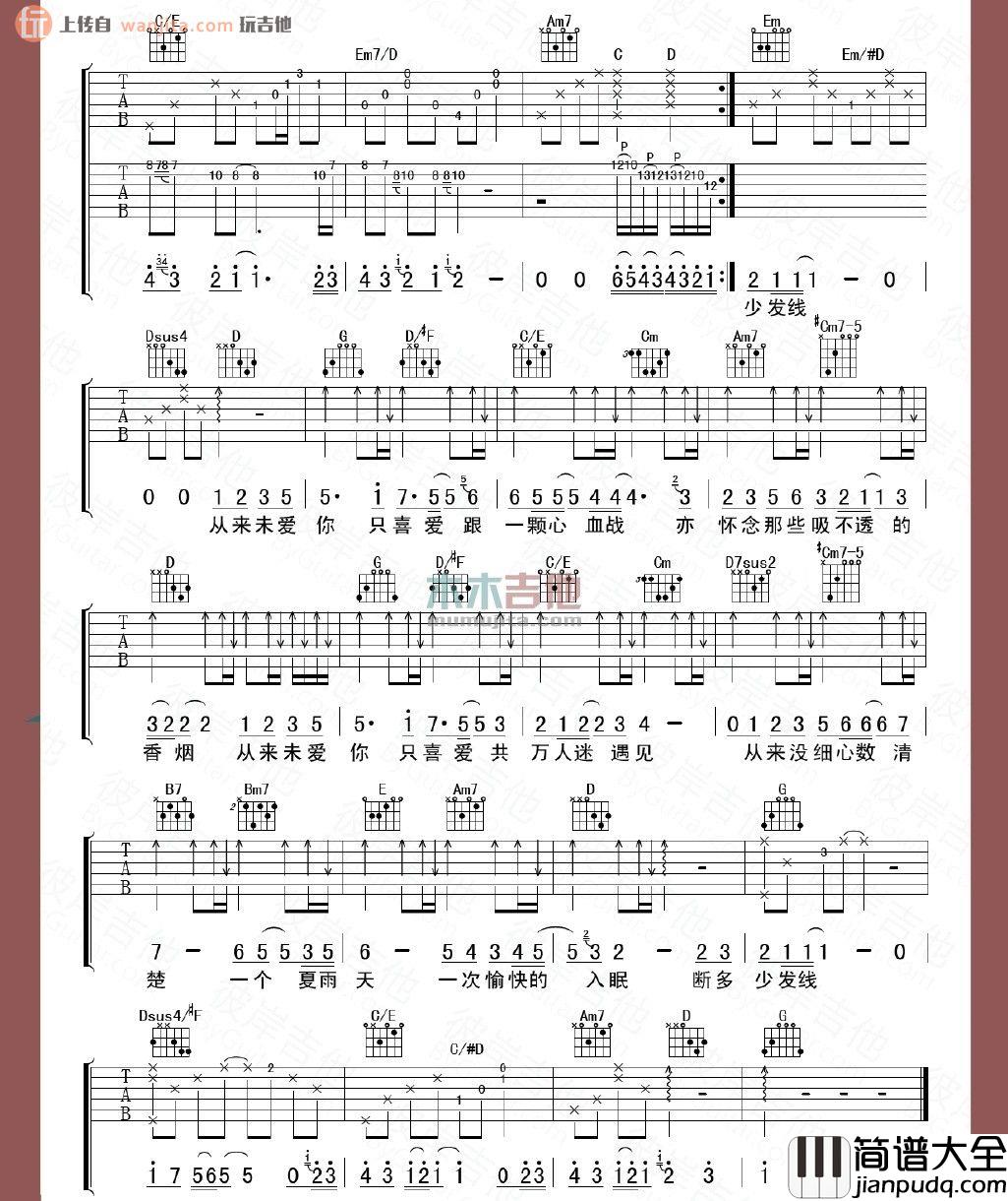 绵绵(吉他谱)_陈奕迅_G调原版六线谱__绵绵_吉他弹唱谱