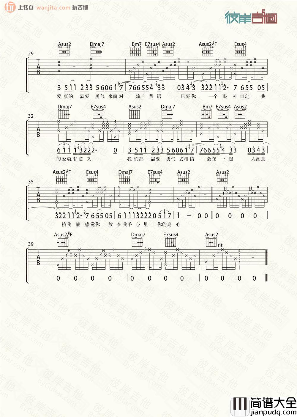 勇气(吉他谱)_梁静茹_A调原版六线谱_《勇气》高清图片谱 勇气(吉他谱)_梁静茹_A调原版六线谱__勇气_高清图片谱