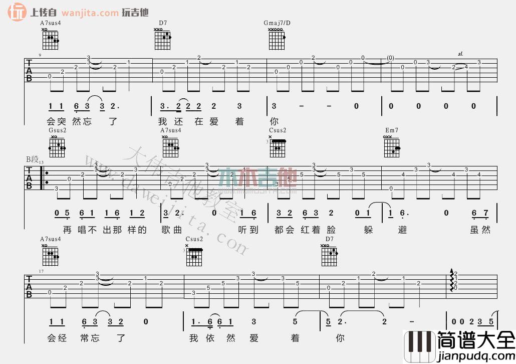 因为爱情(吉他谱)_G调原版六线谱_大伟吉他_陈奕迅,王菲