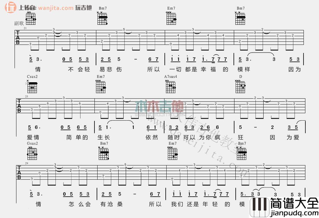 因为爱情(吉他谱)_G调原版六线谱_大伟吉他_陈奕迅,王菲