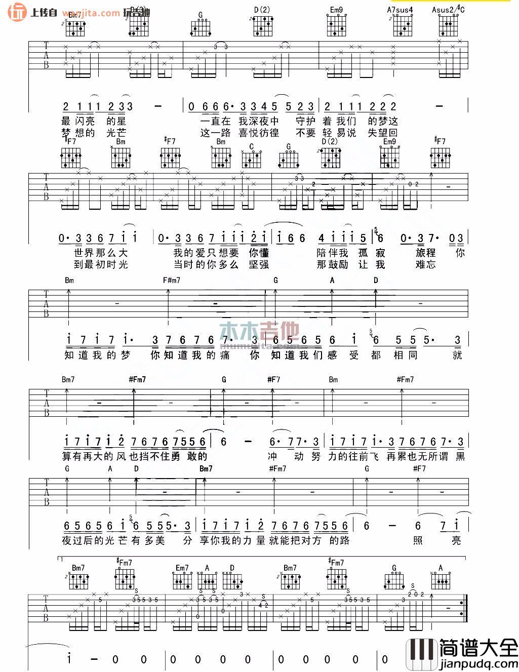 我们都一样(吉他谱)_D调弹唱六线谱_高清图片谱_张杰 我们都一样(吉他谱)_D调弹唱六线谱_高清图片谱_张杰