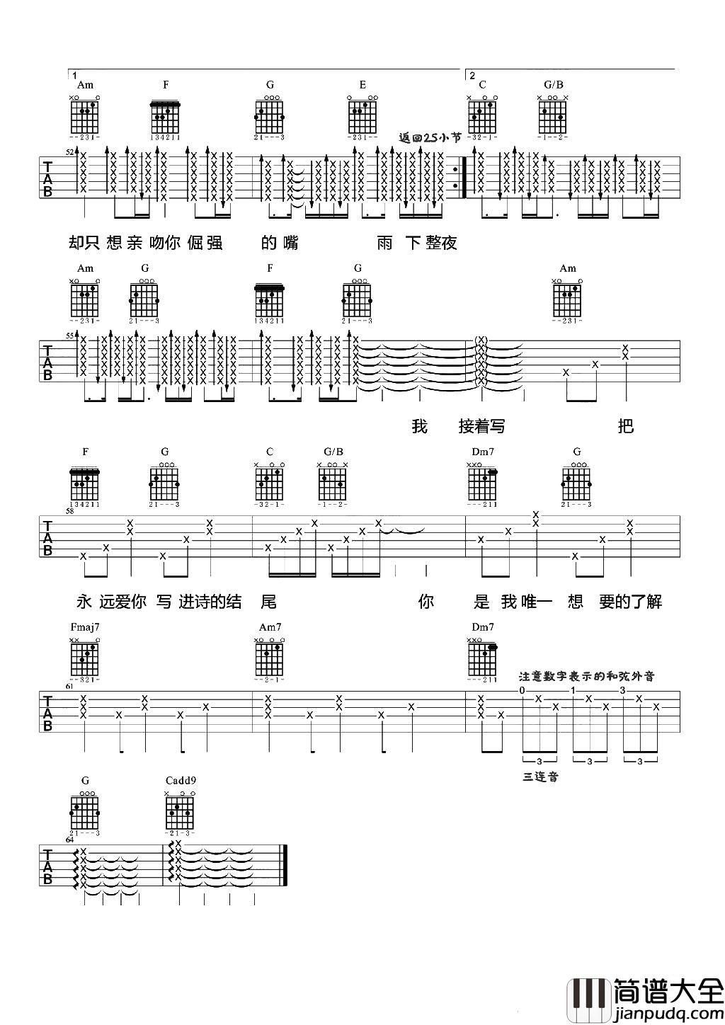 七里香(吉他谱)_女生简单版六线谱_高清图片谱_周杰伦
