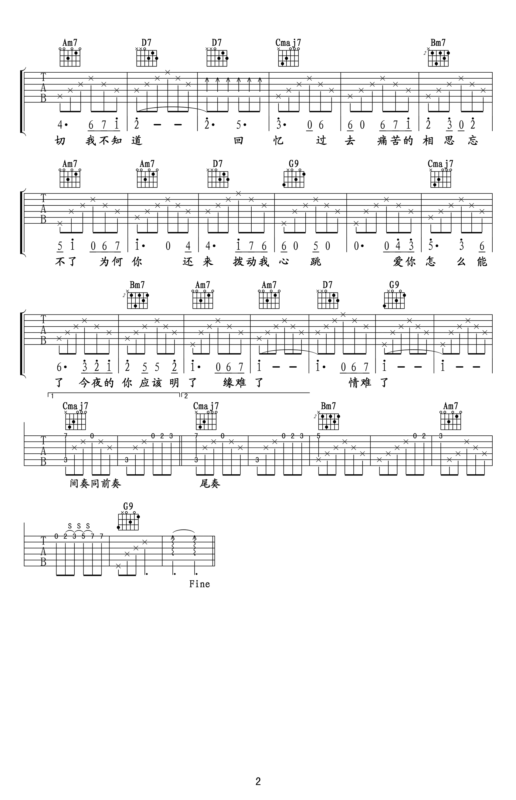 新不了情吉他谱_萧敬腾/万芳_G调弹唱谱_高清六线谱