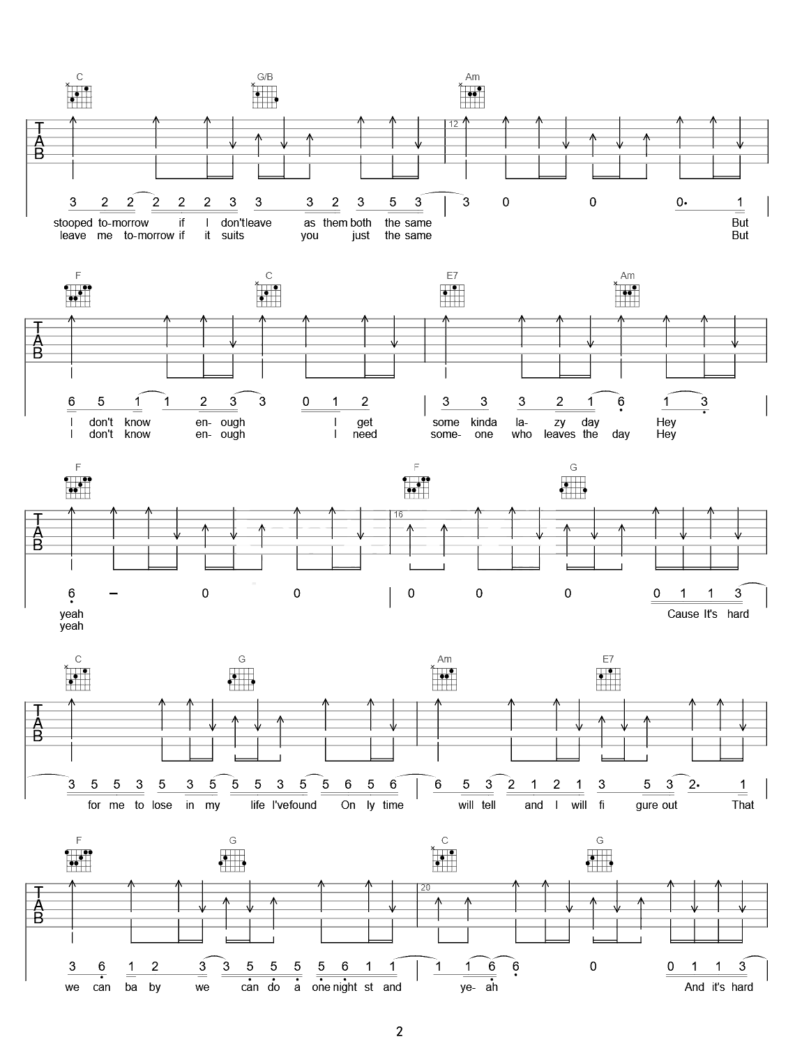 Free_Loop吉他谱_Daniel_Powter_C调弹唱谱_完整六线谱