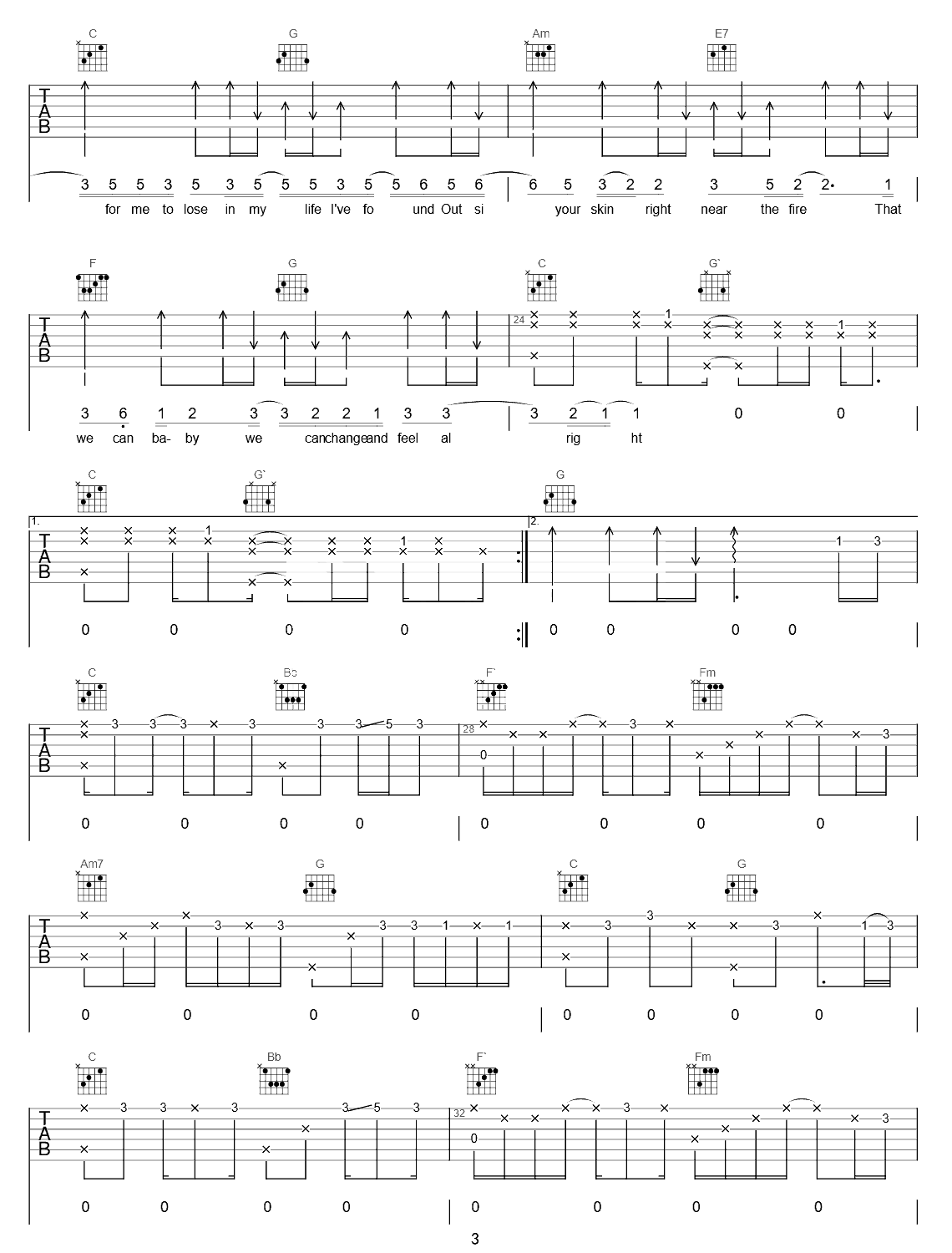 Free_Loop吉他谱_Daniel_Powter_C调弹唱谱_完整六线谱