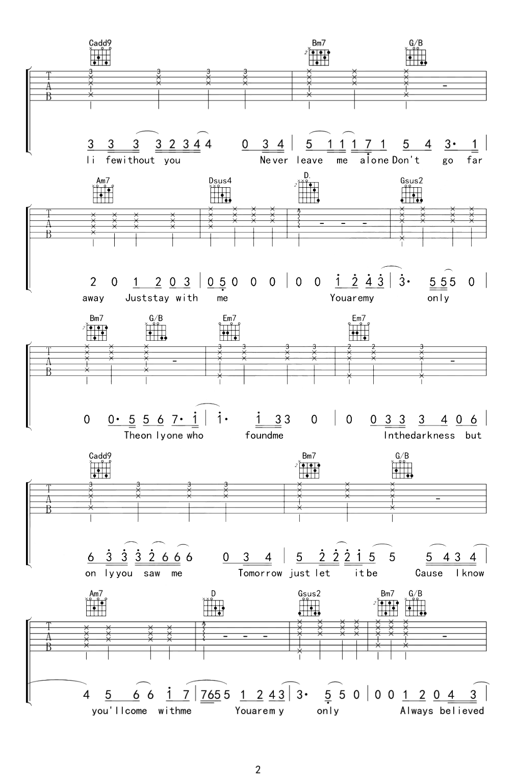 My_Only吉他谱_周深_开端_片尾主题曲_G调弹唱谱