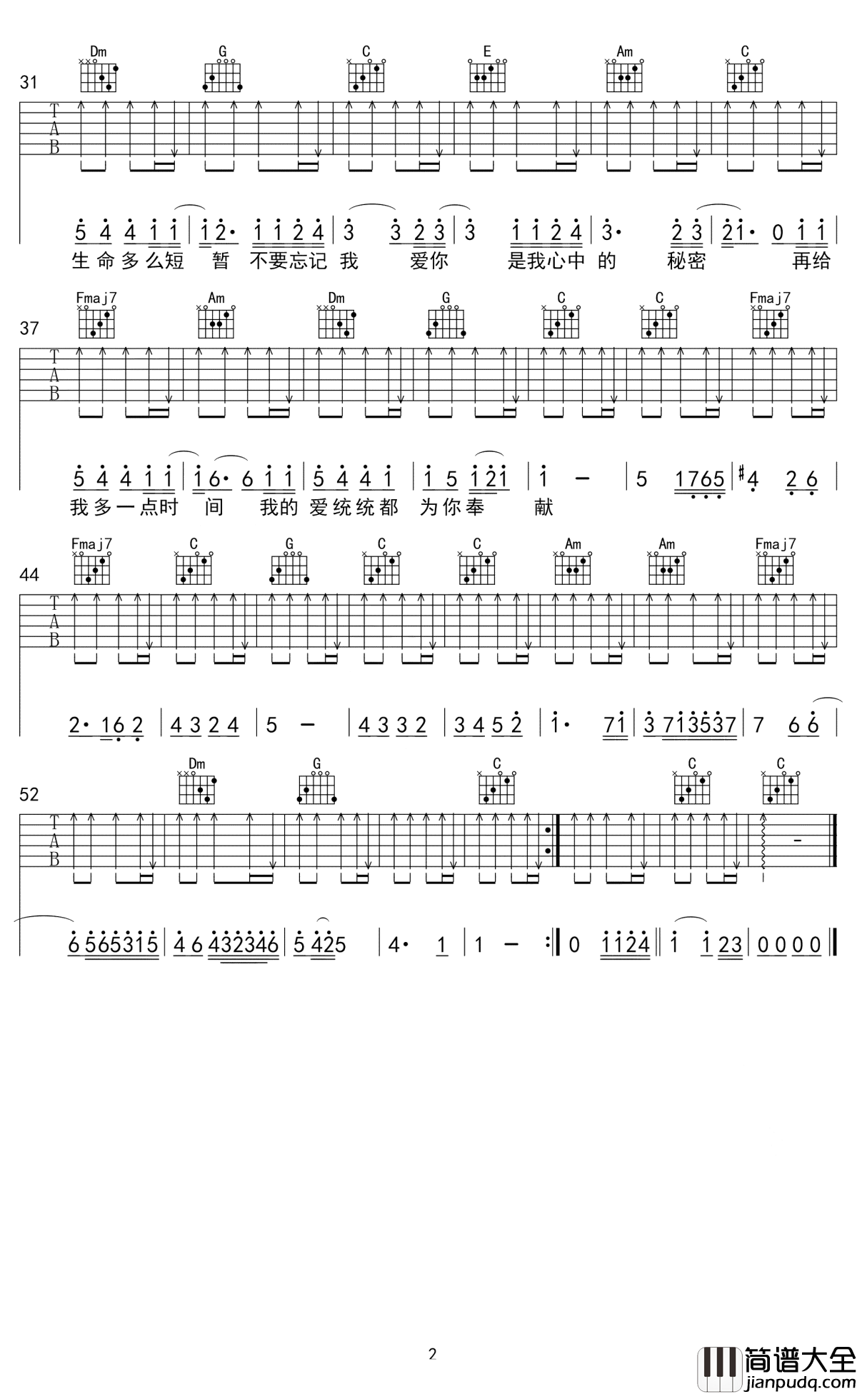 不要忘记我爱你吉他谱_张碧晨_我飞蛾扑火的样子，只是希望你不要忘记我