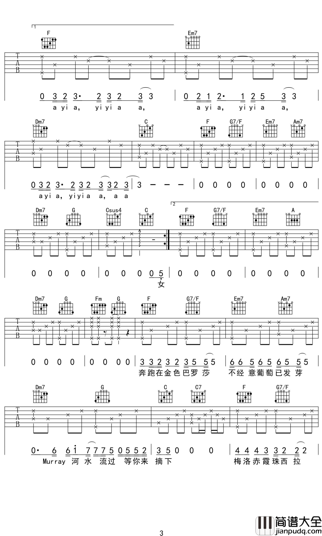 女王叹吉他谱_陶辰宇_女王周末一定要嗨