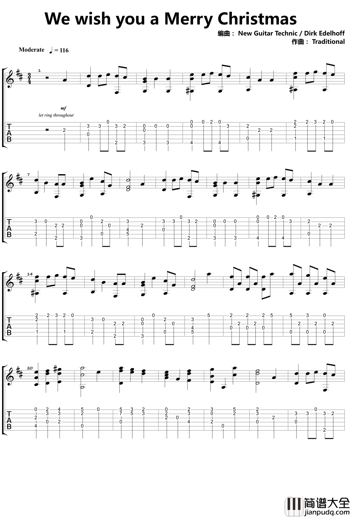 We_Wish_You_a_Merry_Christmas指弹谱_圣诞歌曲_吉他独奏谱