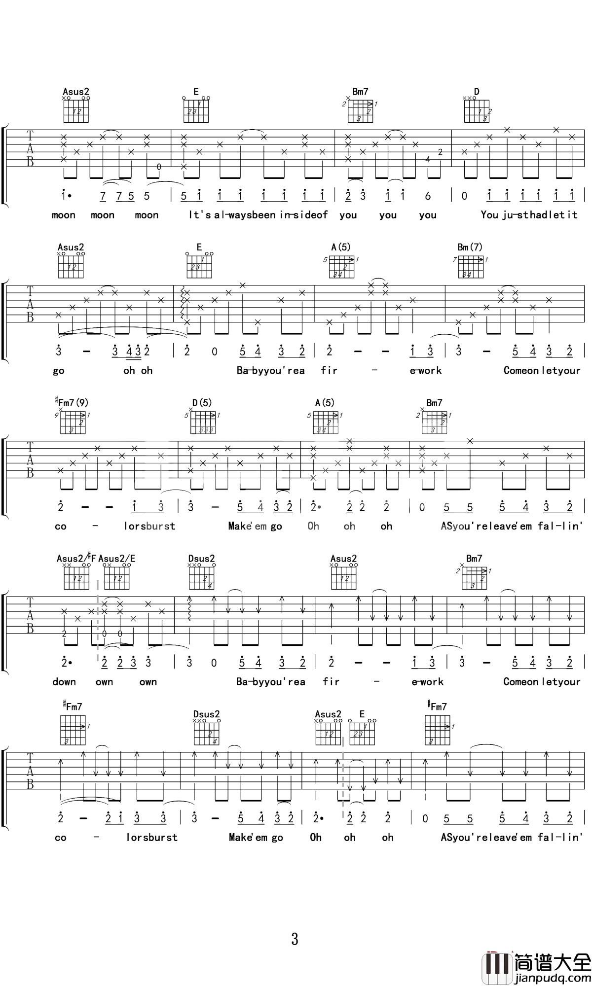 Firework吉他谱_凯蒂·佩里_宝贝，你就是一团烟火