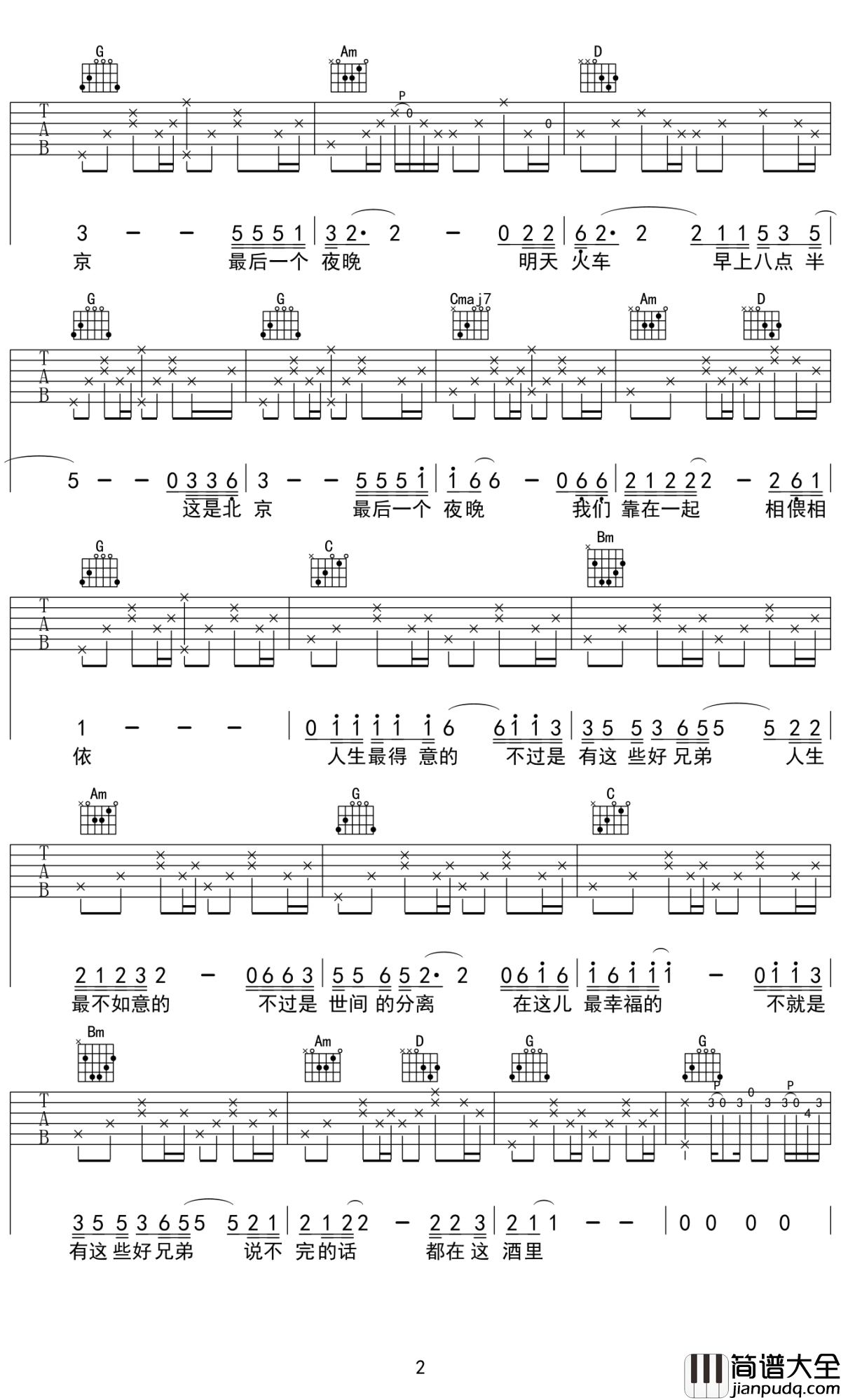 北京再见吉他谱_小海_北京依旧是北京，我们也依旧是那个芸芸众生里的平凡人