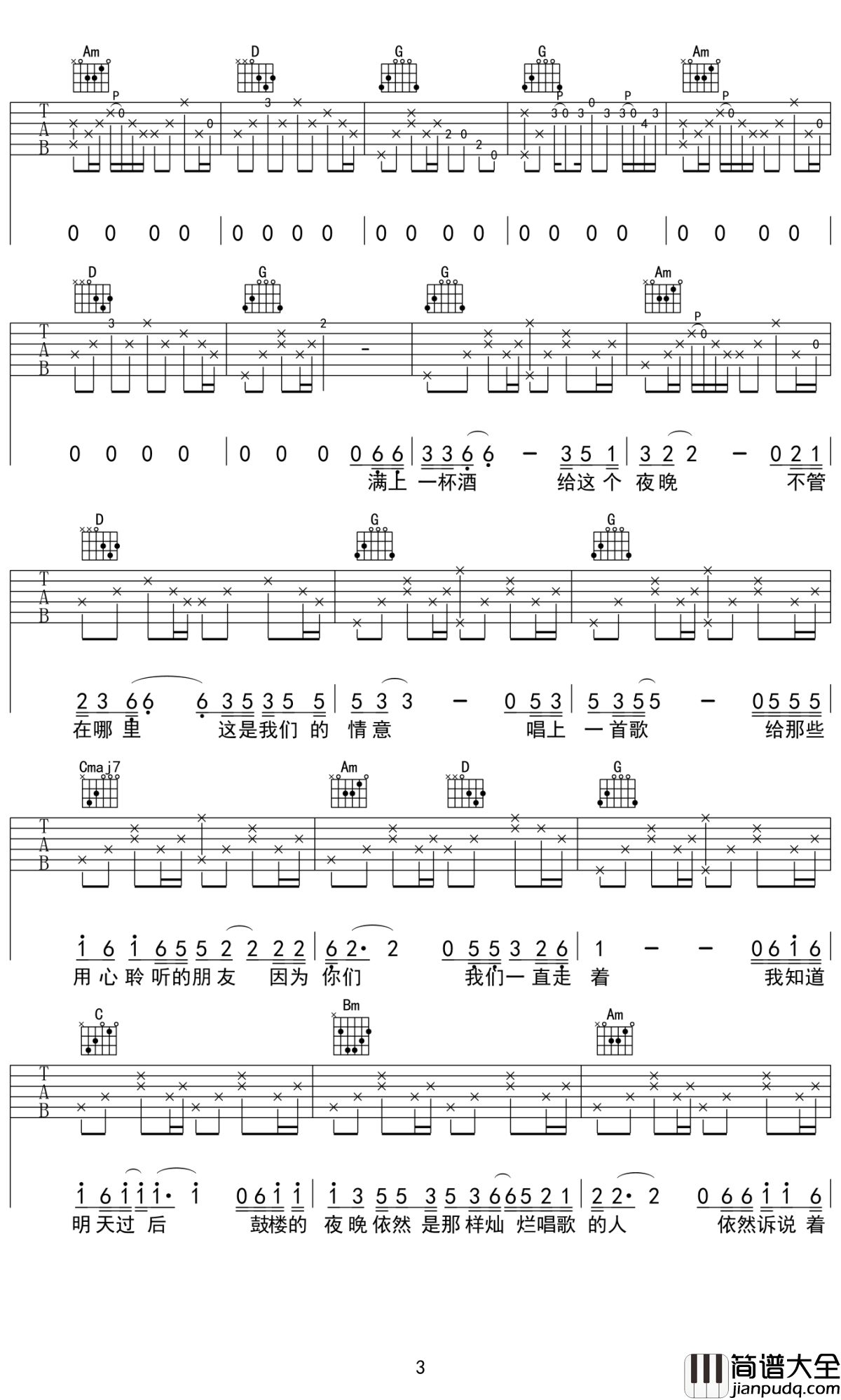 北京再见吉他谱_小海_北京依旧是北京，我们也依旧是那个芸芸众生里的平凡人