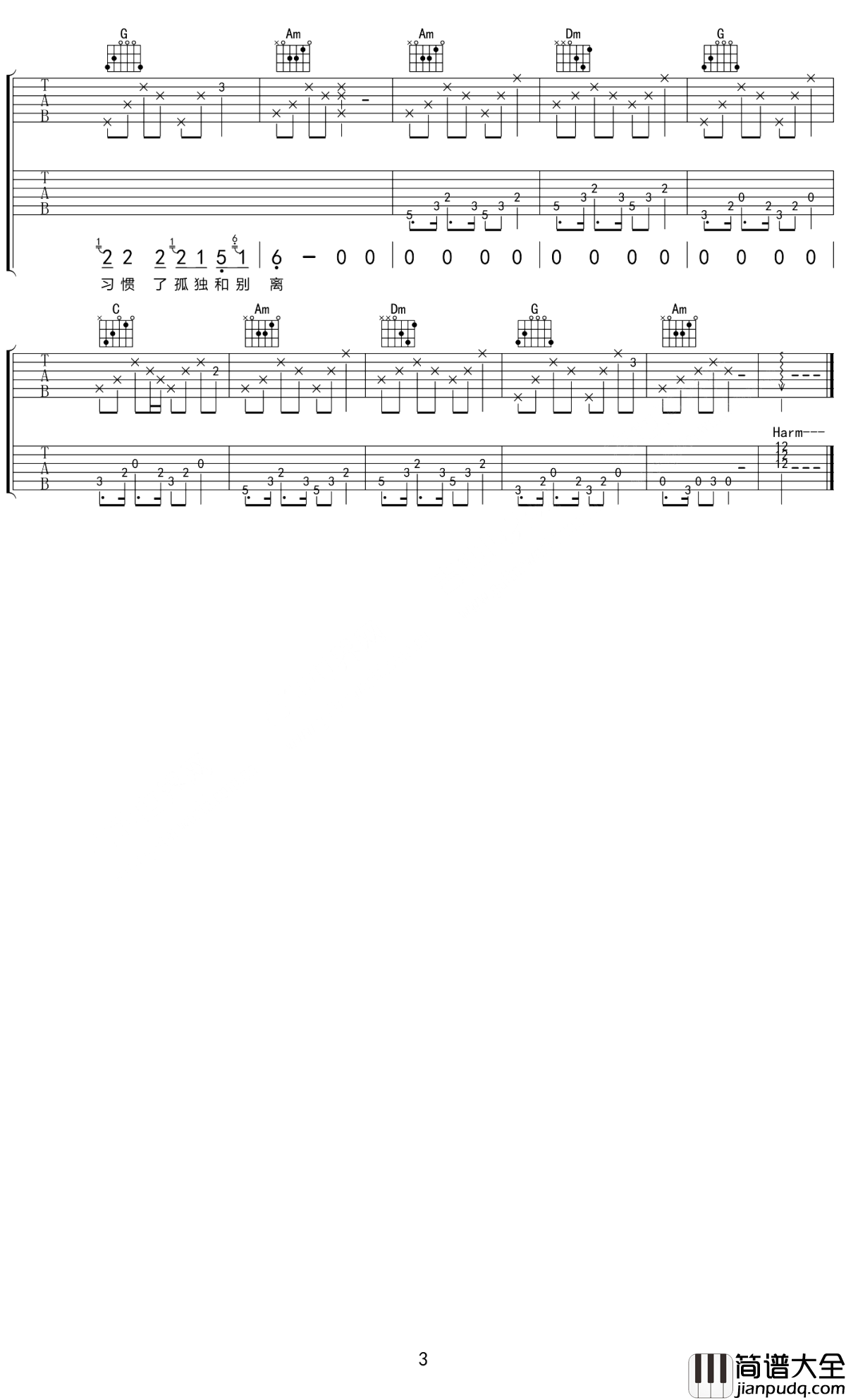 我们并不孤独只是格格不入吉他谱_葱头_当你习惯孤独时，你也就不会孤独