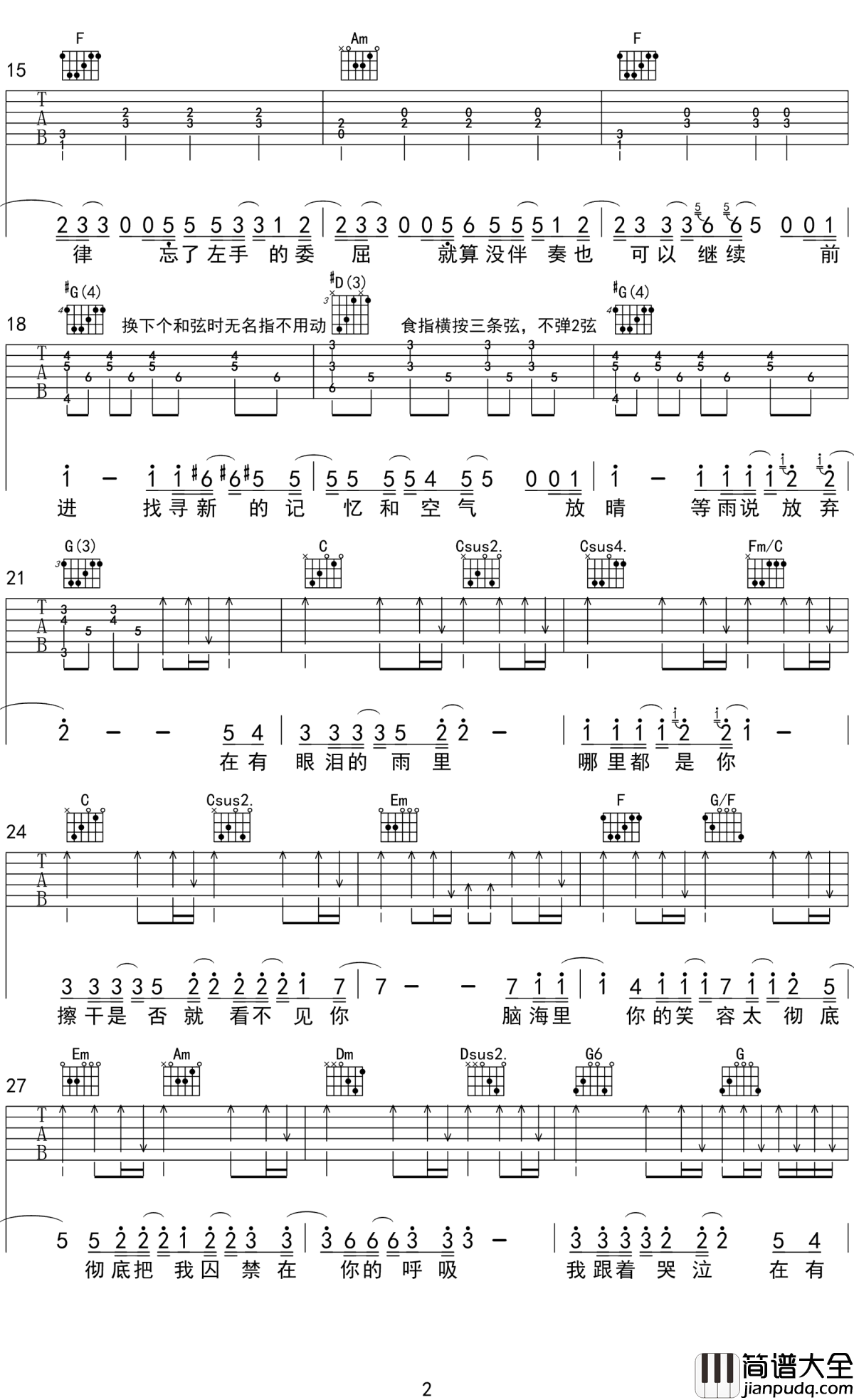 哪里都是你吉他谱_周杰伦_我在你的世界里总是孤单的