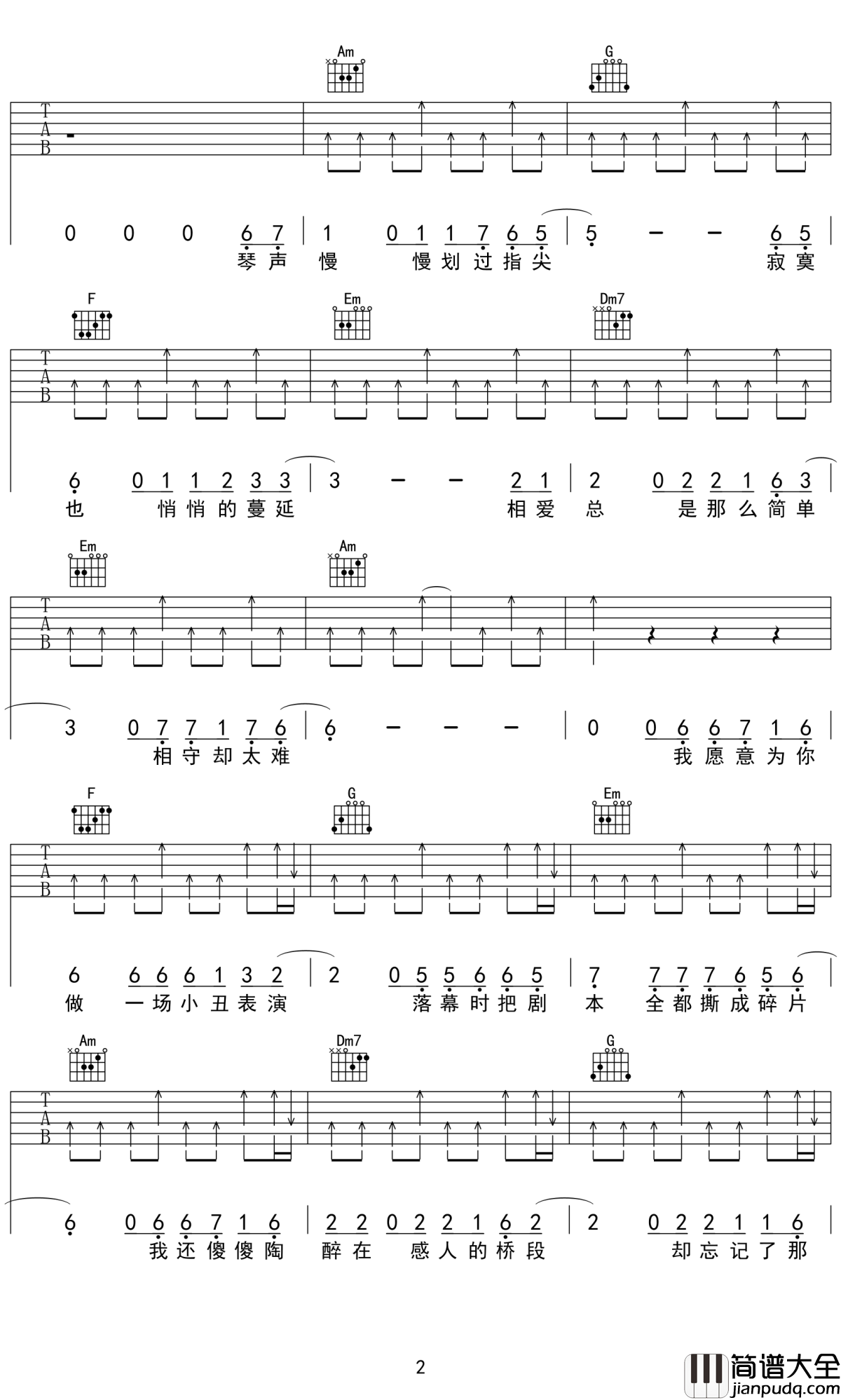 爱情小丑吉他谱_廖晶_心甘情愿做你爱情的小丑