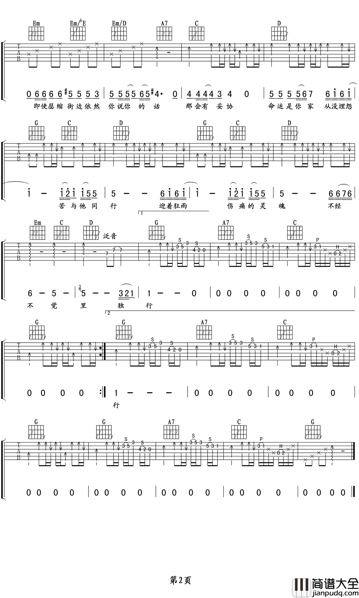 命运是你家吉他谱_beyond_勇敢的和命运斗争吧
