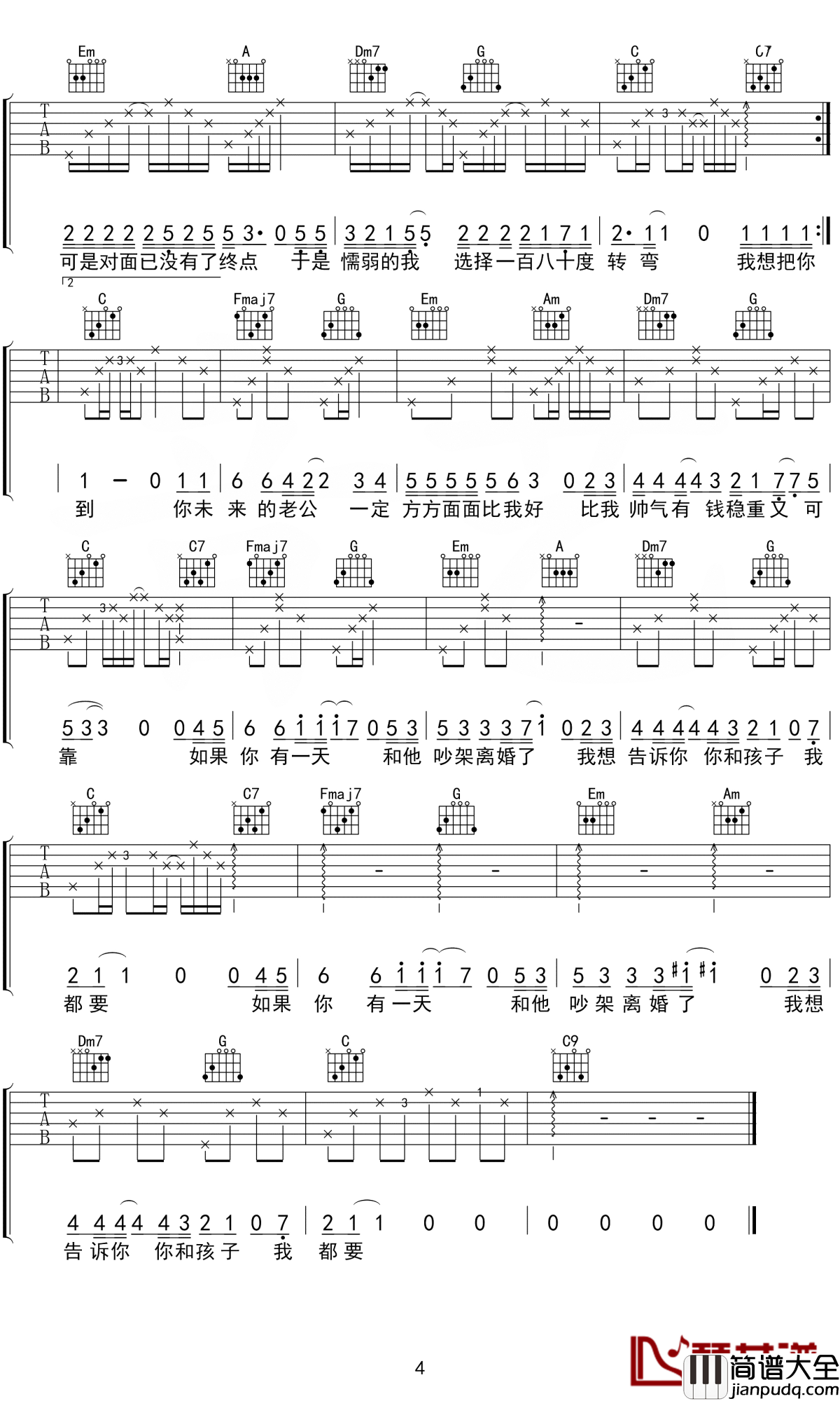 胡话日记吉他谱_王圣夫_原谅怯懦的我只能把你唱进我们日记里