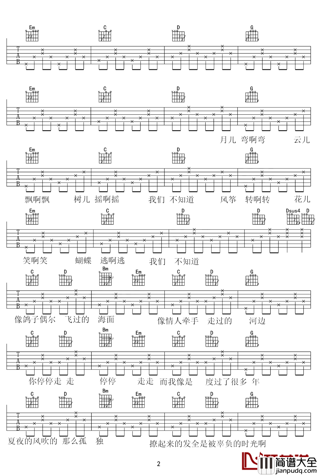 我们不知道吉他谱_张尧_无数美好的东西都在滋长着，等我们去发现