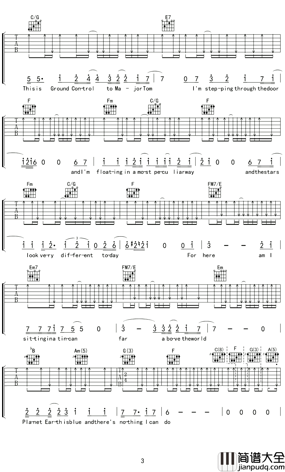 Space_Oddity吉他谱_David_Bowie_远离毒品，远离虚幻