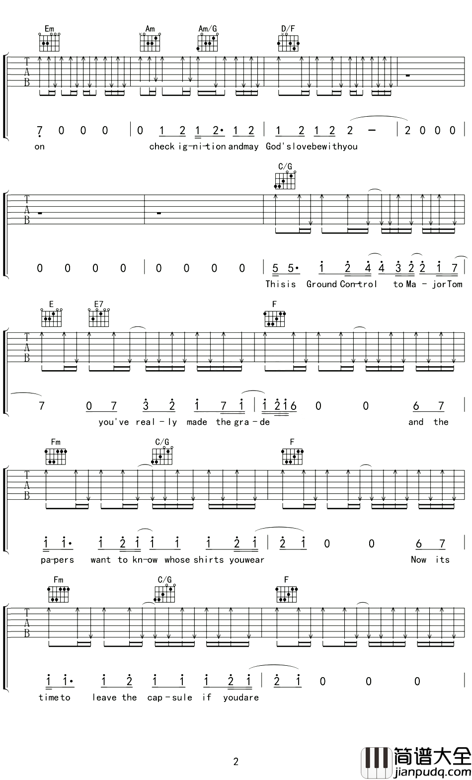 Space_Oddity吉他谱_David_Bowie_远离毒品，远离虚幻