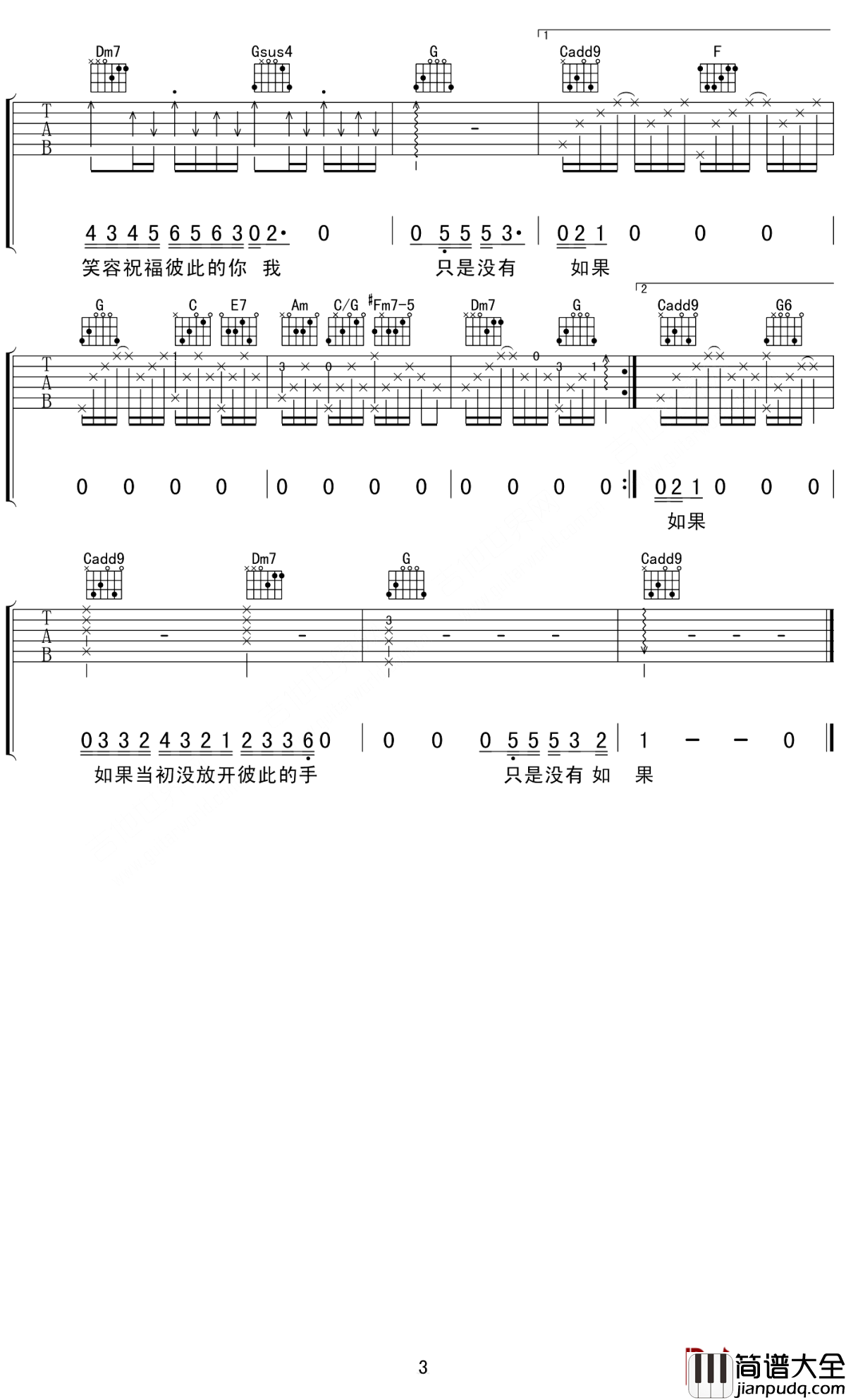 只是没有如果吉他谱_张靓颖/王铮亮_只是没有如果,没眼泪换时光的蹉跎