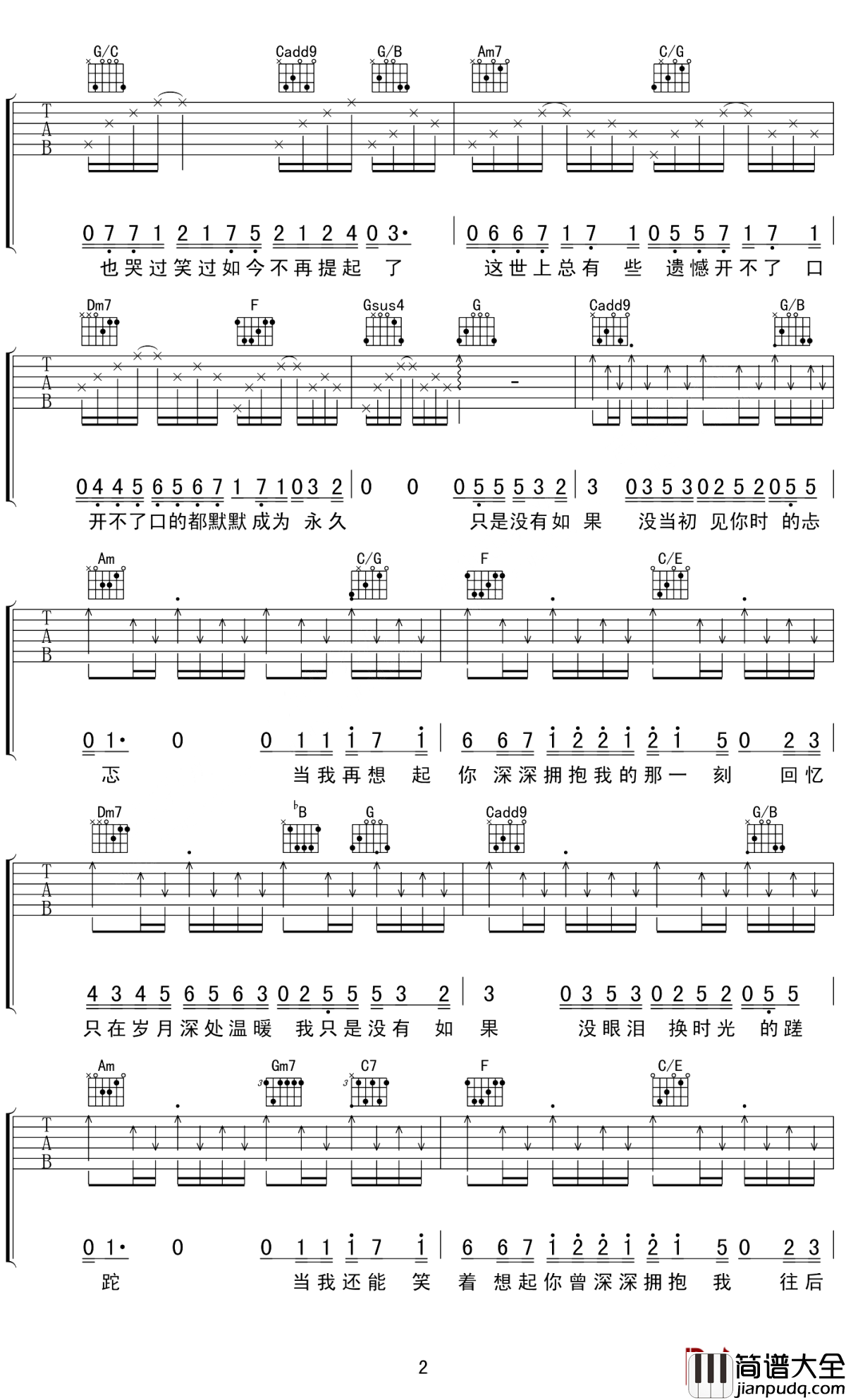 只是没有如果吉他谱_张靓颖/王铮亮_只是没有如果,没眼泪换时光的蹉跎