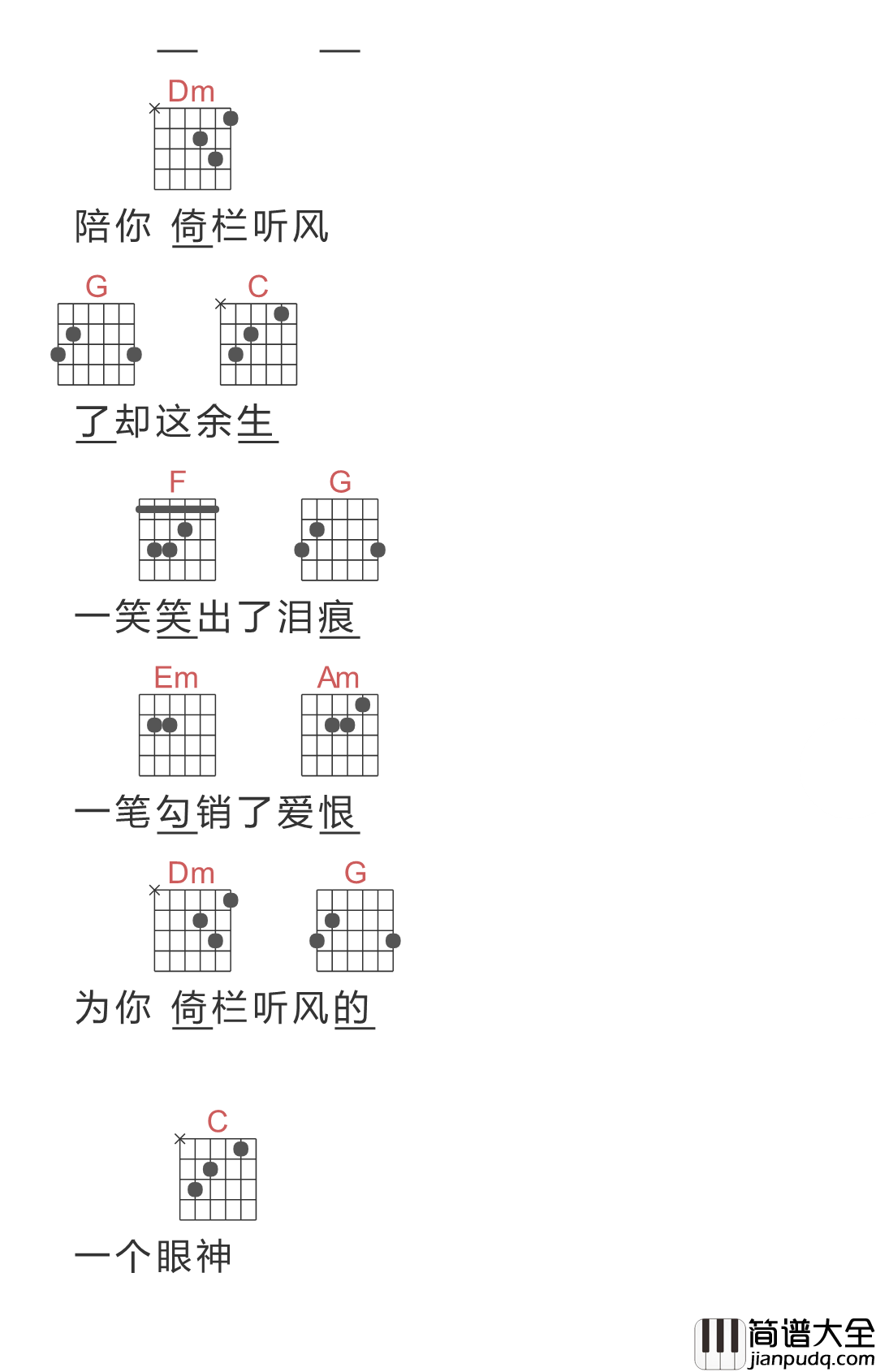 倚栏听风吉他谱_郑国锋_倚楼听风雨,风雨可知愿