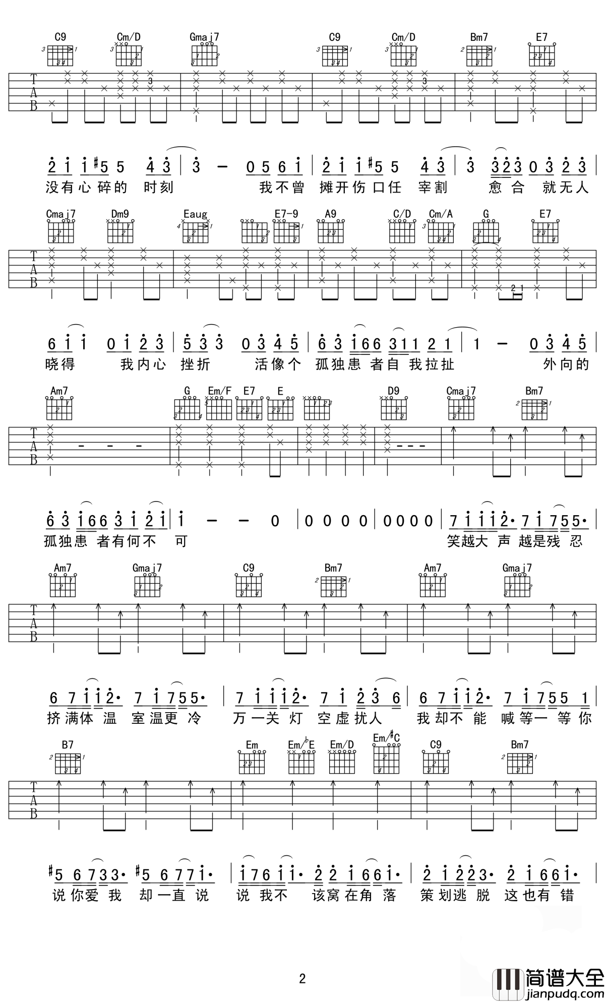 孤独患者吉他谱_陈奕迅_更痛苦的是自己的那颗心灵孤独