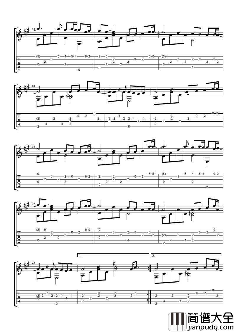 花海吉他谱指弹版_周杰伦_花海_吉他独奏谱