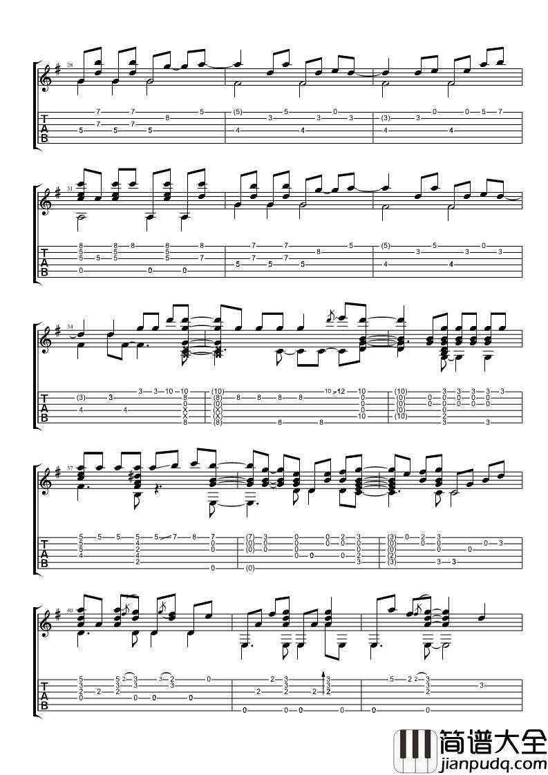 我不会喜欢你吉他谱(独奏六线谱)_陈柏霖_卢家宏指弹版