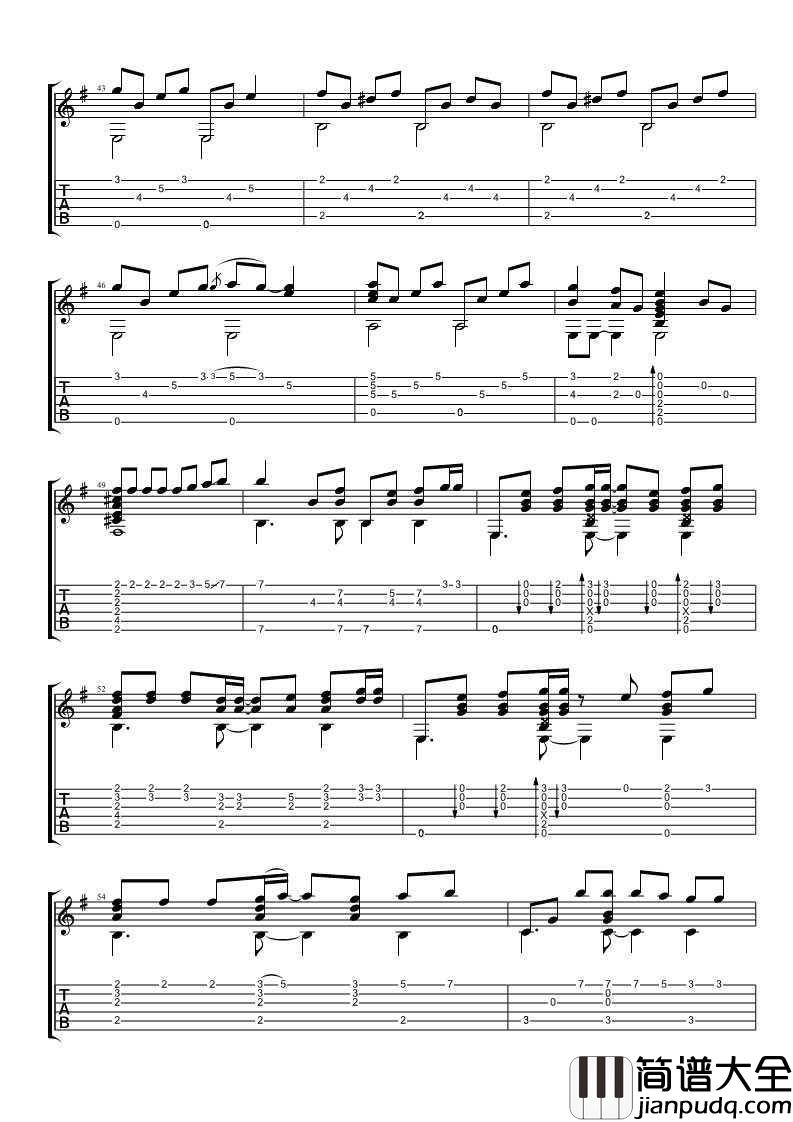 我不会喜欢你吉他谱(独奏六线谱)_陈柏霖_卢家宏指弹版