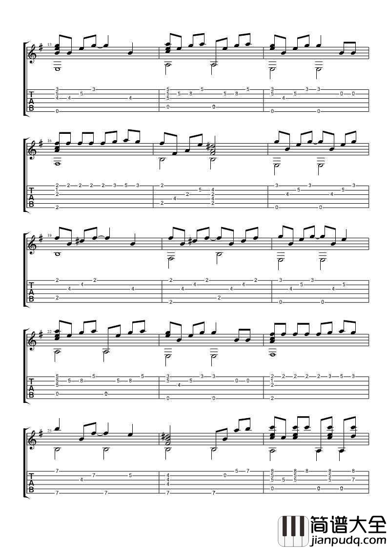 我不会喜欢你吉他谱(独奏六线谱)_陈柏霖_卢家宏指弹版