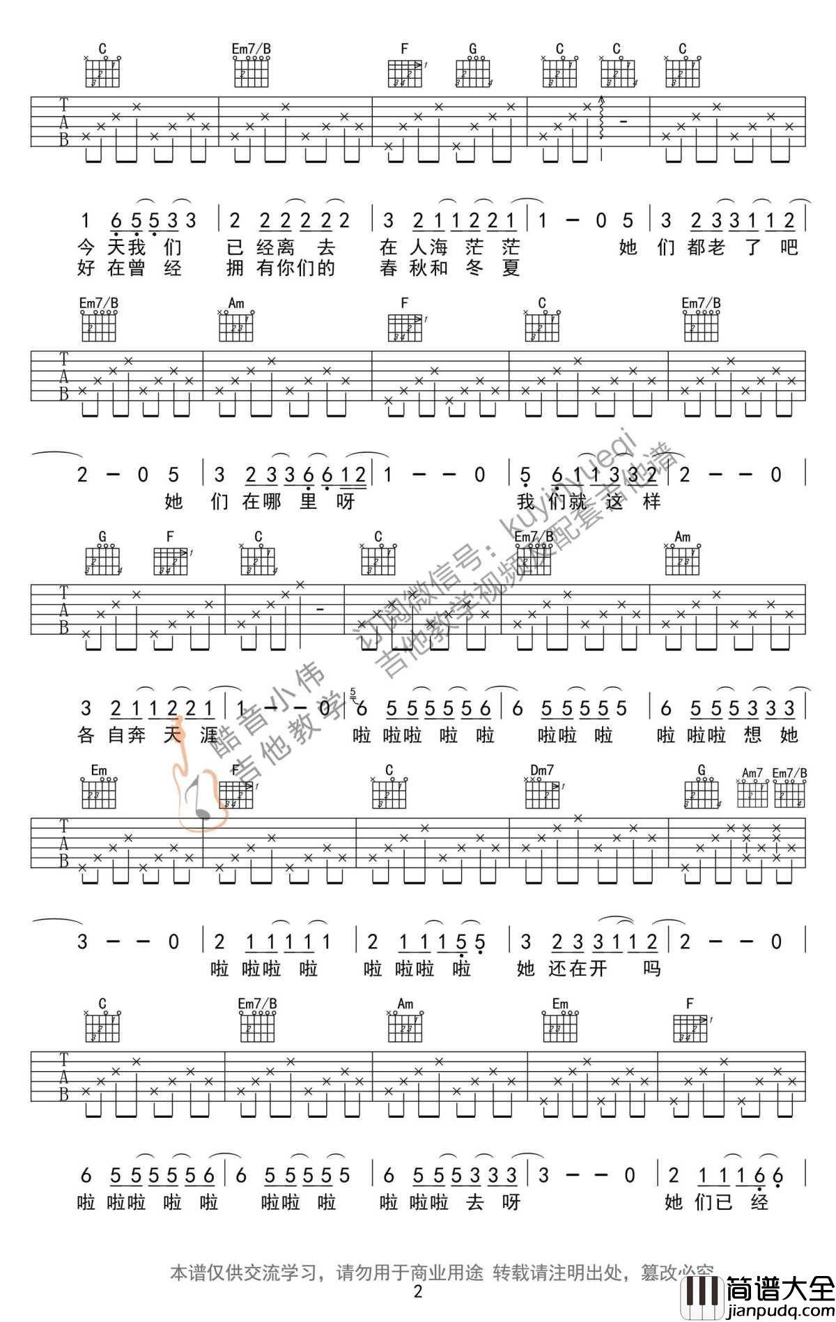那些花儿吉他谱_C调简单版(带前奏间奏)_吉他弹唱教学视频